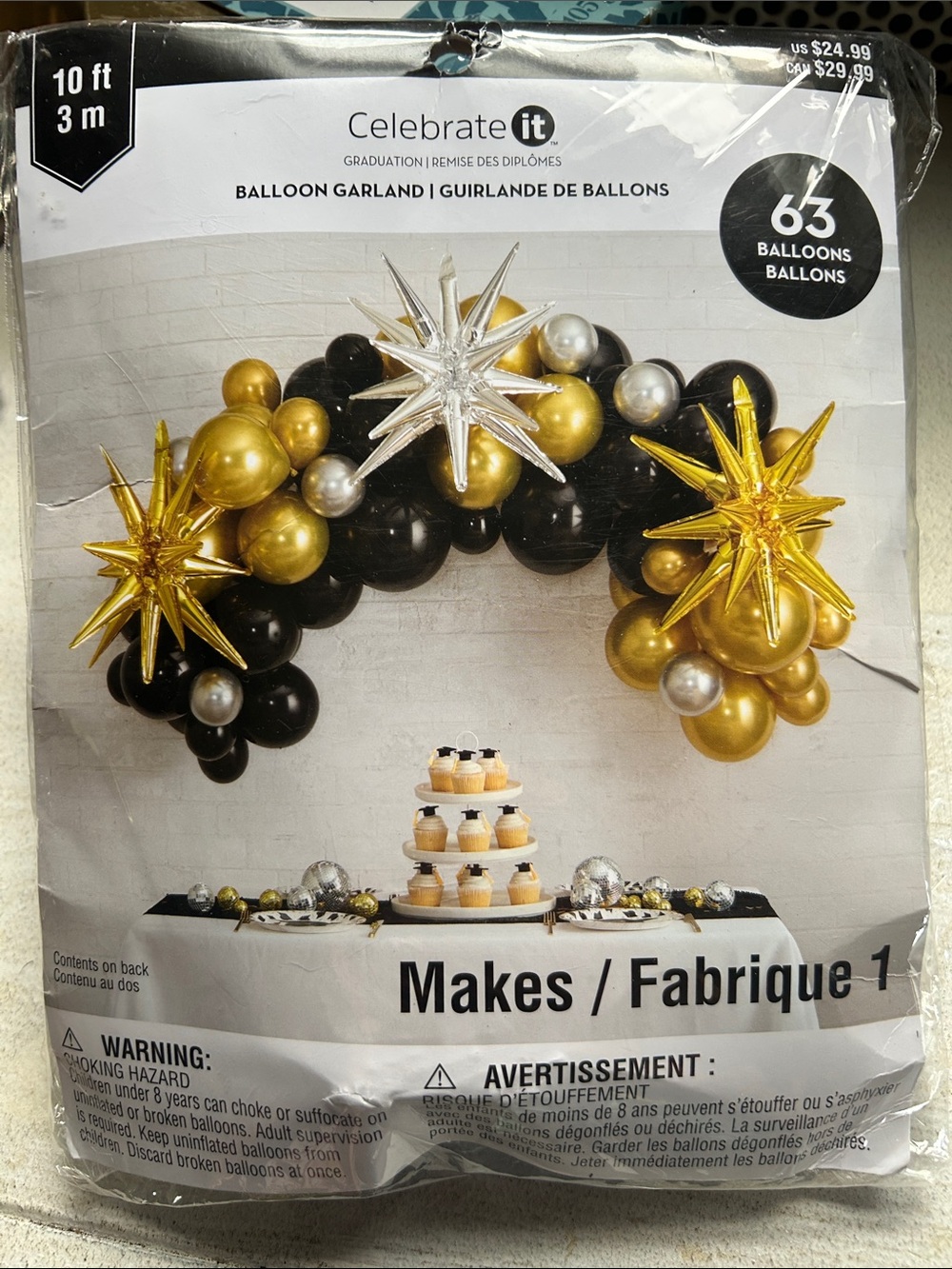 Celebrate It Black, Gold & Silver Balloon Garland - 63 Balloons